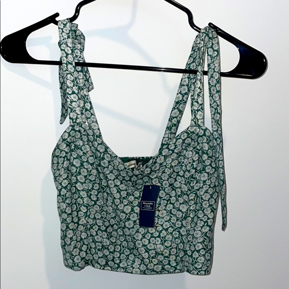 Green with white flowers crop top